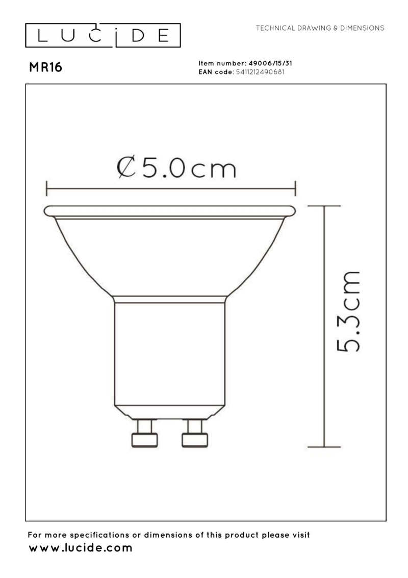 Lucide MR16 - LED žiarovka - Ø 5 cm - LED Rozm. - GU10 - 3x5W 3000K - Biela